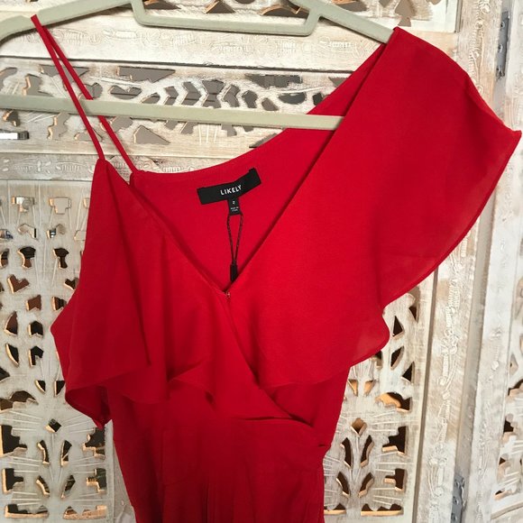 Likely Leilani Asymmetrical Chiffon Red Gown 2 - Picture 7 of 12